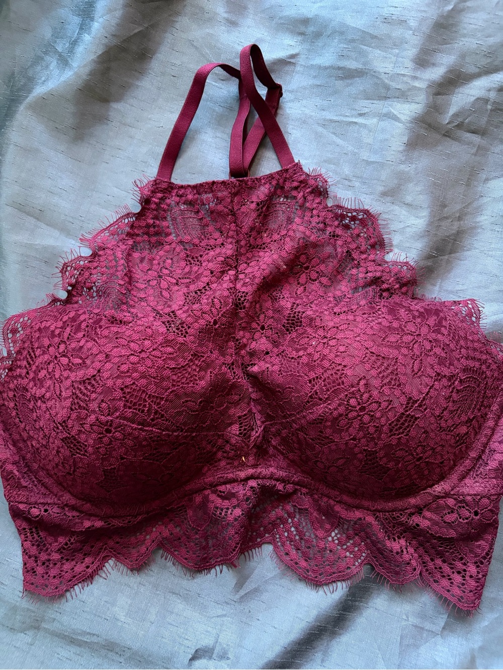 Victoria's Secret Lace Halter Bralette in Berry Pink